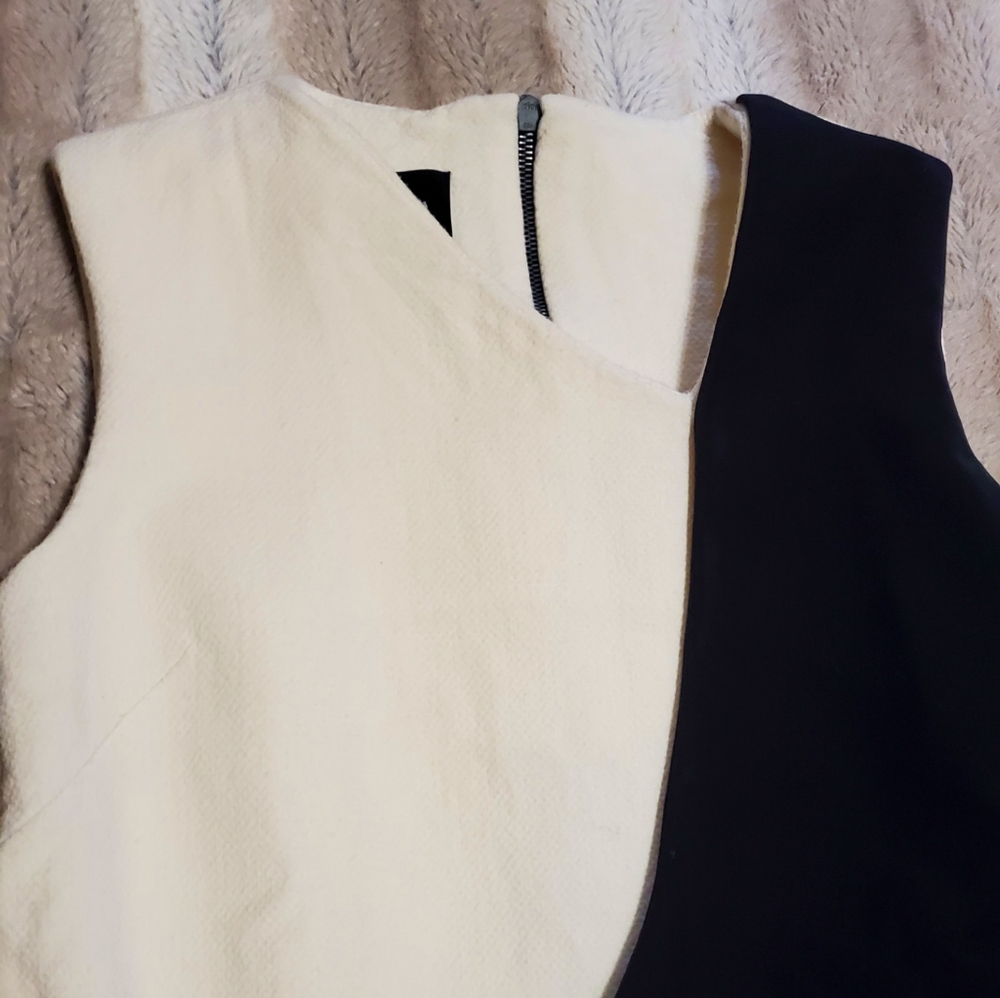 CLOTILDE CHAPTER CREAM AND‎ BLACK SASH V NECK WOOL DRESS..SIZE 36 - Picture 6 of 9